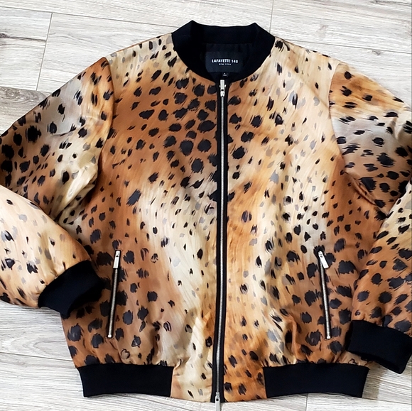 Lafayette 148  CHIC Melrose Agave Leopard Bomber Jacket, Large, LIKE NEW - Picture 1 of 16